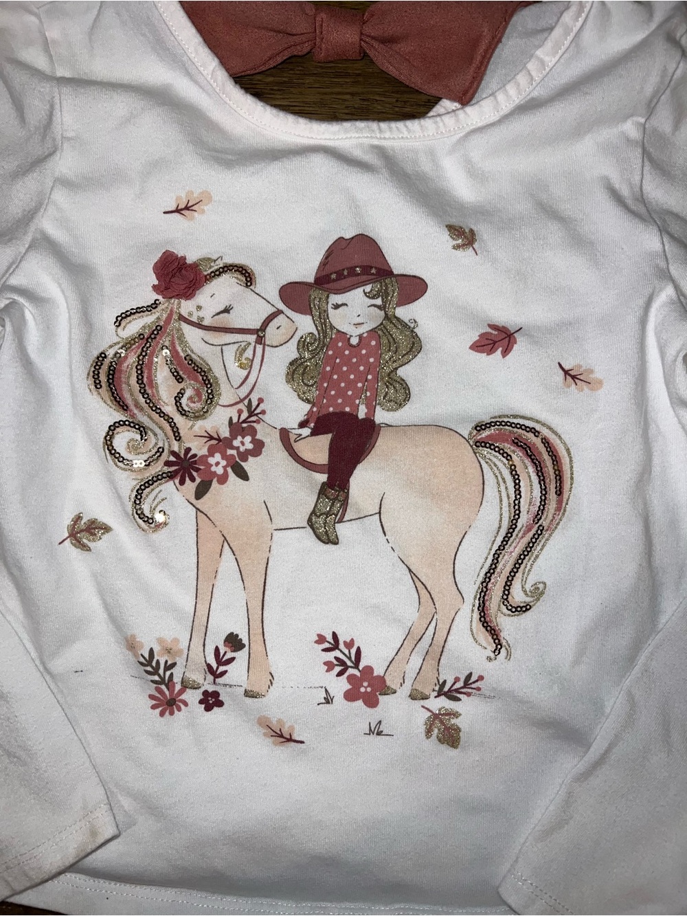 Cynthia Rowley White Tee with Pink Bow and Horse Graphic